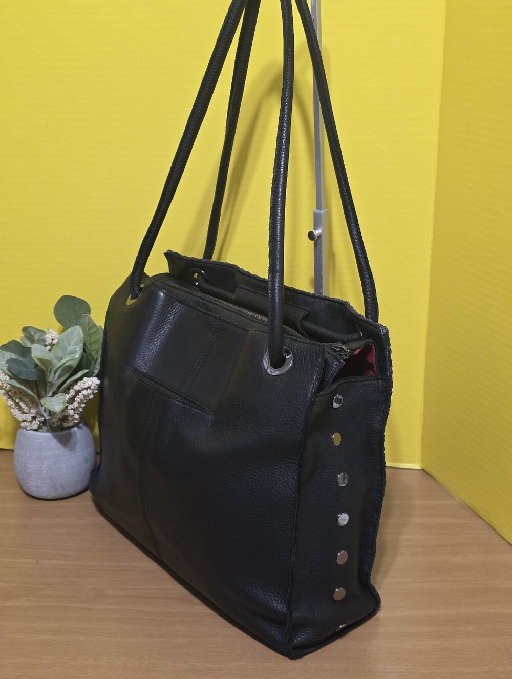 Hammitt Benjamin Leather Woven Large Shoulder Tote Bag Purse Top Zip Black - Picture 2 of 12